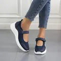 Women's navy blue casual Mary Jane sneakers with velcro strap and white sole - 35 / Blue