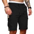 Men's black cargo shorts with side stripes and drawstring waist, relaxed fit - S / Bottoms / Black