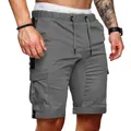 Men's relaxed fit cargo shorts in dark grey with drawstring waist and pockets - S / Bottoms / Gray