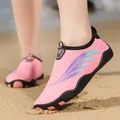 Pink breathable quick-dry water shoes for kids and adults shown on a sandy beach setting - 27 / Pink (c09)