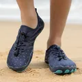 Dark blue quick-dry five-finger wading shoes with light blue dots and anti-slip sole - 35 / Dark Blue
