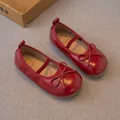 Klassische rote Mädchen Mary Jane Prinzessinnenschuhe mit eleganter Schleife und weicher Sohle - Größe 23 (Innen 14,5cm) / Burgunderrot