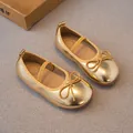 Elegante goldene Metallic-Mary-Jane-Schuhe für Mädchen mit dekorativer Schleife - Größe 23 (Innen 14,5cm) / Gold