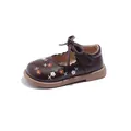 Chaussures de princesse marron foncé pour bébé fille avec broderie florale et nœud - Marron
