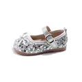 Elegante silberne Pailletten-Mary-Jane-Schuhe für Mädchen mit süßer Schleife und Schnalle. - Größe 23 Innenlänge ca. 14,8 cm / Silber