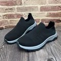 Zapatillas sin cordones de punto transpirable para hombre con suela blanda negra - Negro