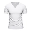 Men's summer white V-neck short sleeve t-shirt with unique notched collar jersey - S / Tops / White