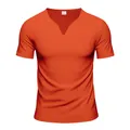 Men's quick dry V-neck short sleeve T-shirt in vibrant solid orange color variant. - S / Tops / Orange