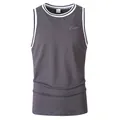 Men's dark grey quick-dry sports tank top with Freedom script print and striped trim - S / Tops / Gray