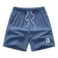 Blaue Herren-Sommer-Freizeitshorts mit elastischem Kordelzug und Cord-Textur. - Denim-Blau