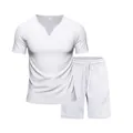 Conjunto de jersey blanco para hombre con cuello en V manga corta y pantalón corto secado rápido - Blanco