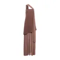 Elegant brown one-shoulder mesh splicing maxi dress with scarf neck and tiered hem design - M / Set / Brown