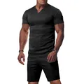 Set sportivo da uomo nero con scollo a V in tessuto jersey ad asciugatura rapida - Nero