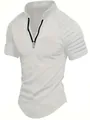 Detailansicht eines weißen Herren-Polo-Shirts mit Reißverschluss und Plisseekurzarm - S / Oberteile / Weiß