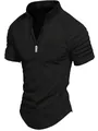 Detailansicht eines Herren-Poloshirts mit Reißverschluss und plissierten Ärmeln - S / Oberteile / Schwarz