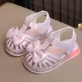Rosa Prinzessinnen-Sandalen mit Licht für Kleinkinder, süße Schleife, leuchtende Sohle - Größe 15 (Innenlänge 11CM) / Rosa LED-Licht