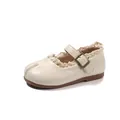 Zapatos Mary Jane para niña crema con diseño Tabi y borde de encaje delicado. - Beige