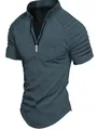 Herren Polo-Shirt in Petrol mit Reißverschluss und plissiertem Schulterdesign für den Sommer - S / Oberteile / Blaugrün