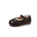 Elegantes zapatos Mary Jane marrón oscuro para niña con punta dividida y encaje fino - Marrón