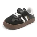 Schwarze atmungsaktive rutschfeste Kindersneaker mit Klettverschluss und Streifen - Schwarz