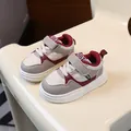 Trendy toddler sports sneakers in grey and burgundy with thick soles for active kids - Insole 13.5cm Size 22 / Wine Red A12