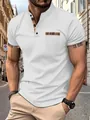 Vue détaillée d'un polo blanc pour homme avec col officier et garniture de poche à carreaux - Blanc