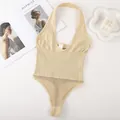Beige halter neck shapewear bodysuit with ribbed tummy control and mesh details - S / Set / Nude