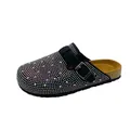 Fashionable black rhinestone clogs for women with adjustable buckle and cork footbed - 35 / Iridescent Black