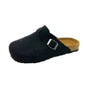 Fashionable black rhinestone-covered platform clogs with stylish buckle and cork sole - 35 / Black
