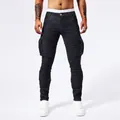 Pantaloni cargo slim da uomo in denim grigio scuro con tasche multiple stile USA - Nero