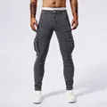 Jeans cargo slim da uomo in stile americano grigio antracite con tasche multiple - Grigio