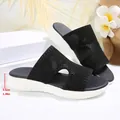 Sandales compensées noires tissées confortables pour femmes avec talon de 3,5 cm - Noir