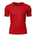 Vue détaillée de face d'un t-shirt de sport rouge à séchage rapide pour le marathon. - Rouge