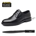 Atmungsaktive schwarze Herren Businessschuhe aus Leder mit Lochmuster und 3cm Sohle - 37 / Hohl Geschnürt (6607-1)