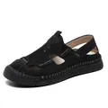Classic black men's breathable casual leather sandals with comfortable closed-toe design - 38 / Black