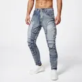 Hellblaue schmal geschnittene Biker-Jeans für Herren mit strapazierfähigem Stretch - Hellblau