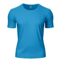 Vue détaillée du t-shirt de sport bleu clair à séchage rapide et de sa matière technique - Bleu clair