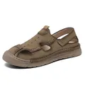 Men's breathable casual sandals in khaki brown with closed-toe design and rubber sole - 38 / Khaki