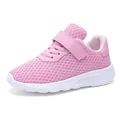 Zapatillas de correr rosas de malla para niñas con suela blanda ligera y cierre de velcro - Rosa