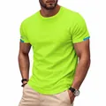 Detail view of men's neon green mesh ice silk t-shirt featuring blue sleeve accents. - Grass Green