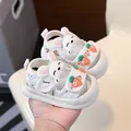 Sandales blanches pour tout-petits avec décorations de lapin et carotte pour l'été - Taille 16 (Longueur Intérieure 12cm) / Blanc Cassé