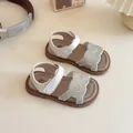 Sandales blanches pour filles avec lanières tissées en strass et semelle souple - Beige