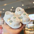 Cute white baby sandals with cartoon lamb design, soft anti-slip soles for toddlers. - 17 / Inner Length 12cm / Beige