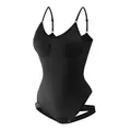 Seamless black shapewear bodysuit thong with adjustable spaghetti straps for tummy control - S / Top And Bottom / Black