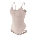 Seamless tummy control bodysuit thong in nude color with adjustable straps - S / Top And Bottom / Khaki