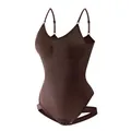 Seamless tummy control thong bodysuit in chocolate brown with adjustable straps - S / Top And Bottom / Coffee