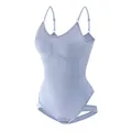 Seamless tummy control bodysuit with spaghetti straps in light blue color. - Light Blue