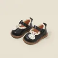 Classic black girls' Mary Jane leather shoes with elegant lace trim and cute bunny patch - 15 / Inner Length 12.0cm / Black