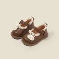 Elegant brown toddler girl Mary Jane shoes with lace trim and cute rabbit decoration - 15 / Inner Length 12.0cm / Brown
