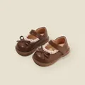 Classic brown baby Mary Jane shoes with bow and lace detail for toddlers - 16 / Inner Length 12.5cm / Brown